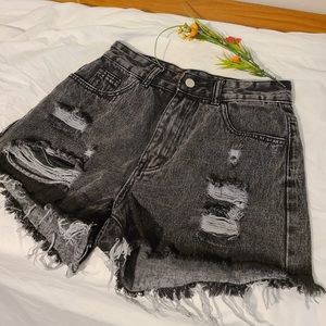 High Waist Ripped Denim Shorts